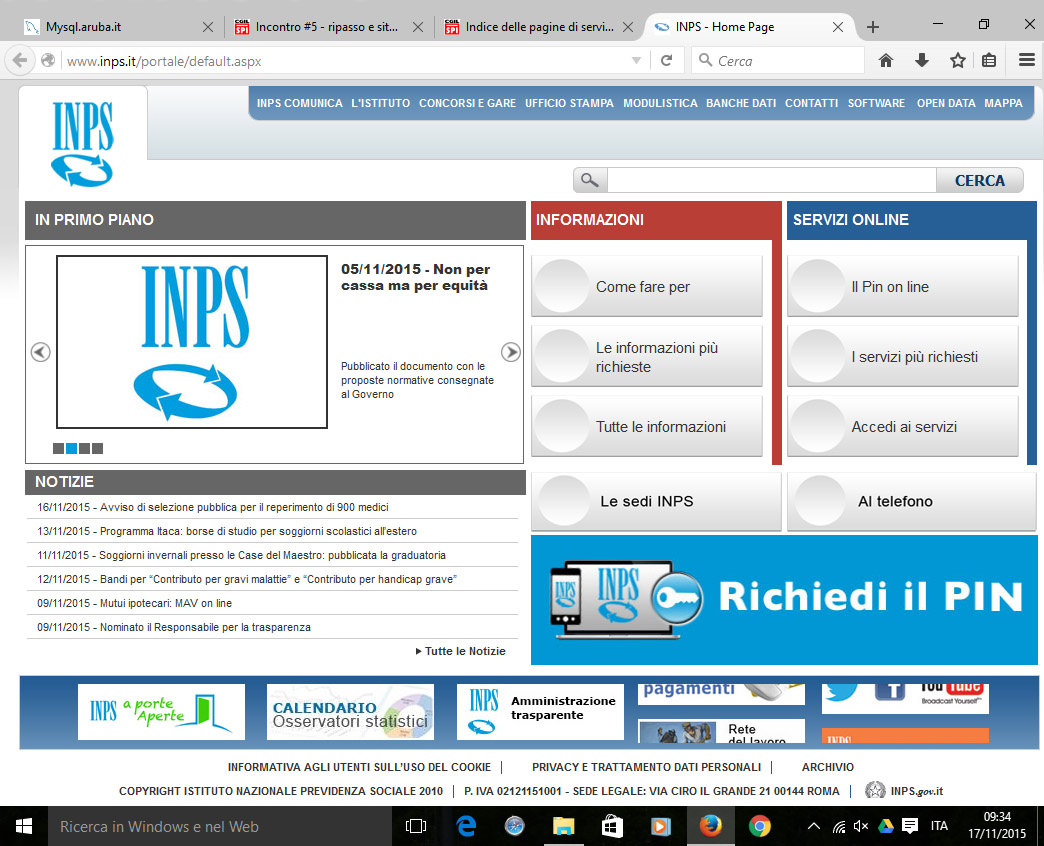 Home page del sito INPS